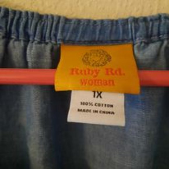 Ruby Red Cold Shoulder Denim top  *BOGO* - Picture 2 of 8